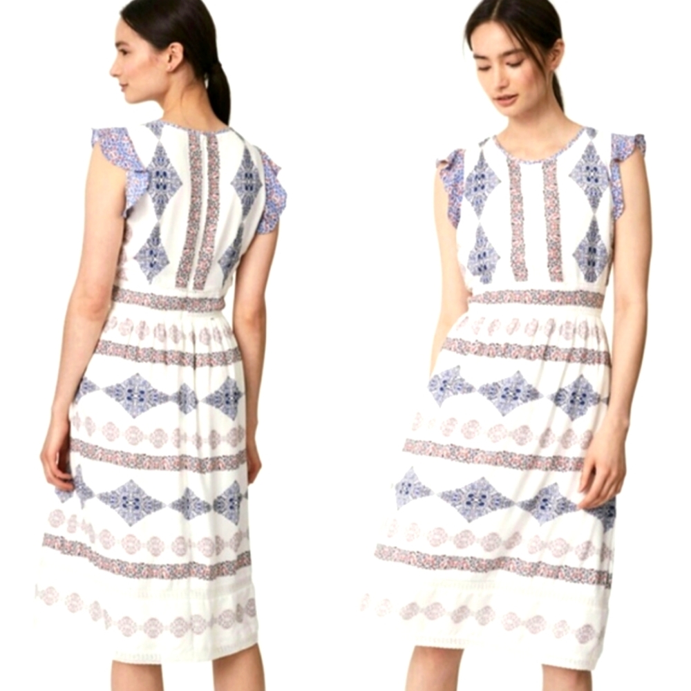 Loft Midi Flutter Sleeve Dress, Size Small